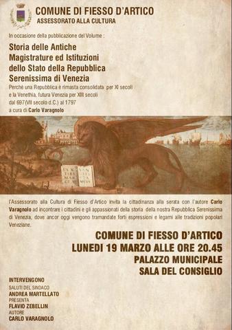 Presentazione del volume "Storia delle Antiche magistrature ed Istituzioni dello Stato della Repubblica Serenissima di Venezia"